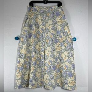 Vintage LizSport Line Blend pastel Floral Button-Front A-Line Skirt - size 12